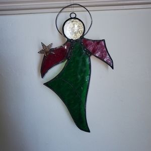 Vtg Stain Glass Angel Suncasher Window  Decoration.